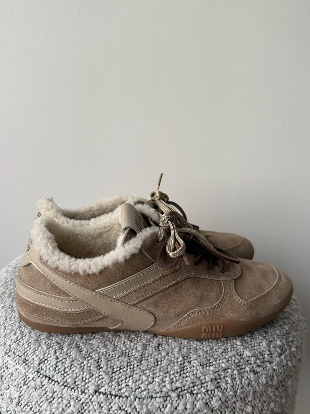 Miu Miu Gymnasium suede and shearling sneakers in suede